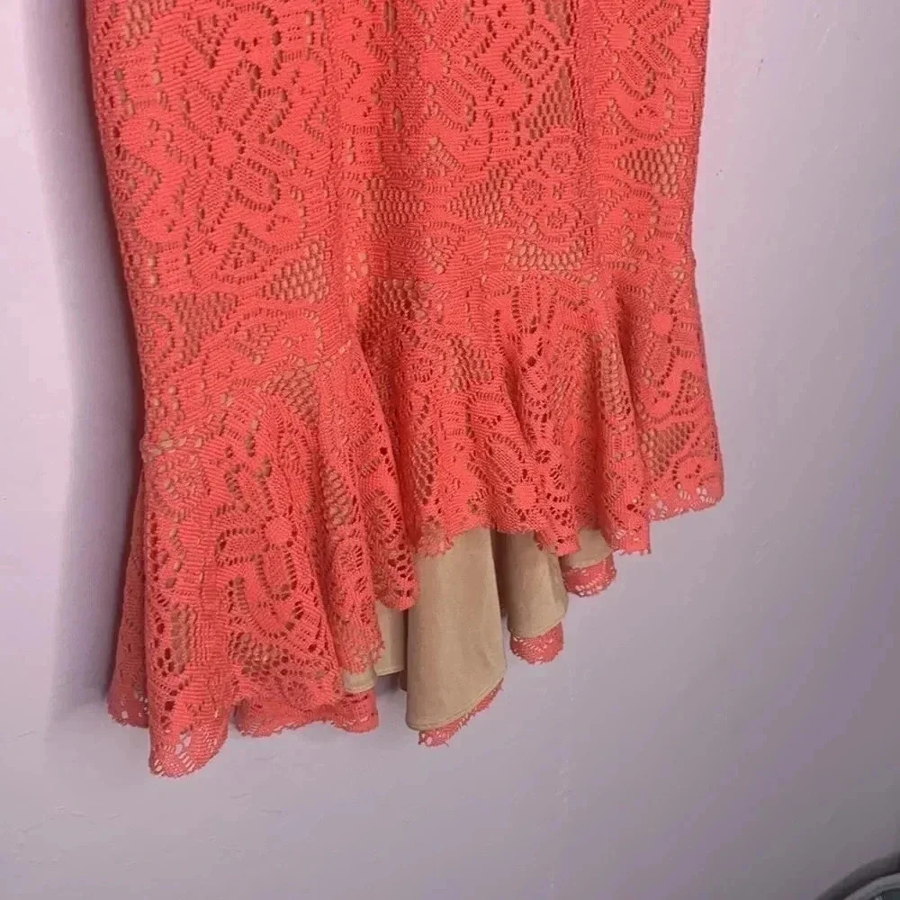 DRESS THE POPULATION 'WENDY" SLEEVELESS LACE CORAL DRESS NWT SIZE SMALL - Picture 7 of 8